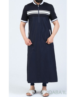 Qamis Long - Bleu Nuit et Blanc - Qaba'il - Manche Courte - Navy III