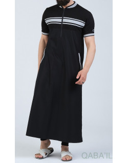 Qamis Manche Courte Noir et Gris Qaba'il : Navy III