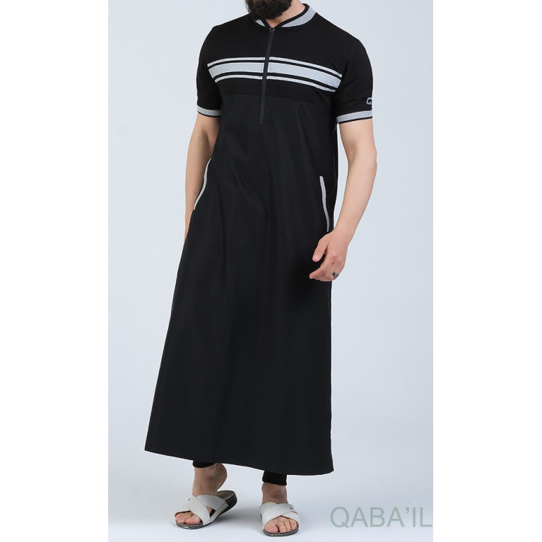 Qamis Manche Courte Noir et Gris Qaba'il : Navy III