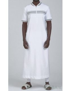 Qamis Navy III - Blanc et Bleu - Manche Courte - Qaba'il