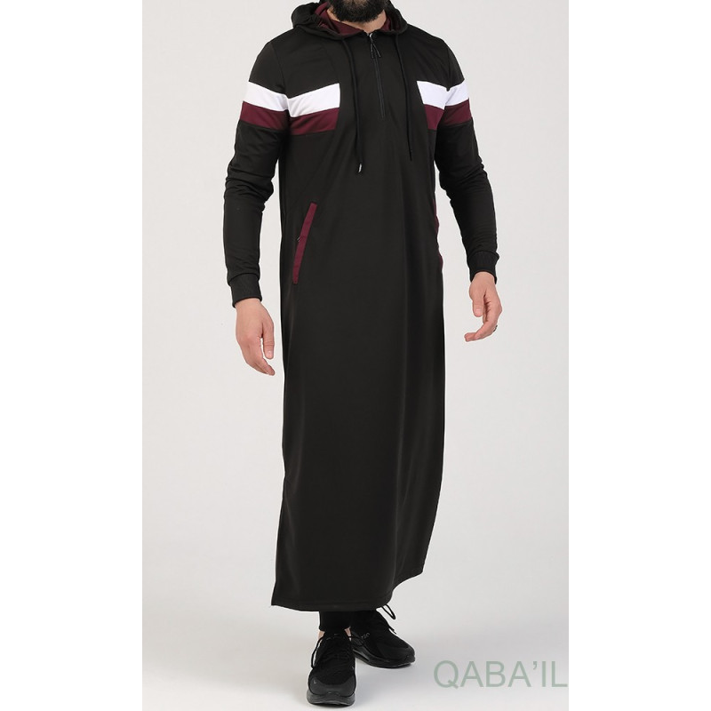 Qamis Long Capuche Jogging Noir - Trial - Qaba'il
