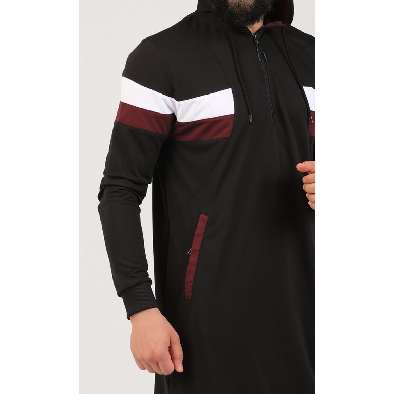 Qamis Long Capuche Jogging Noir - Trial - Qaba'il