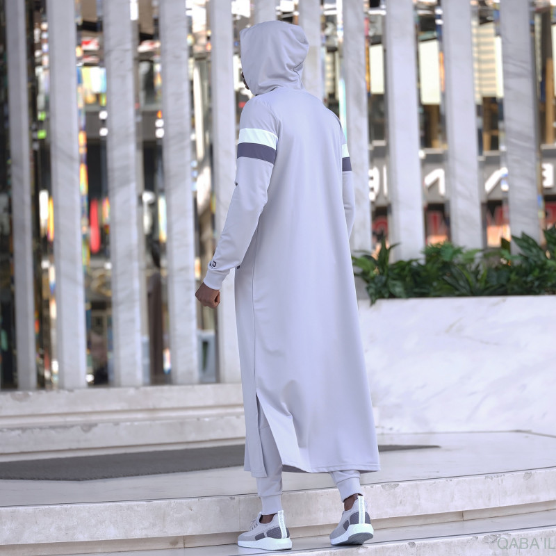 Qamis Long Capuche Jogging Gris Clair - Trial - Qaba'il