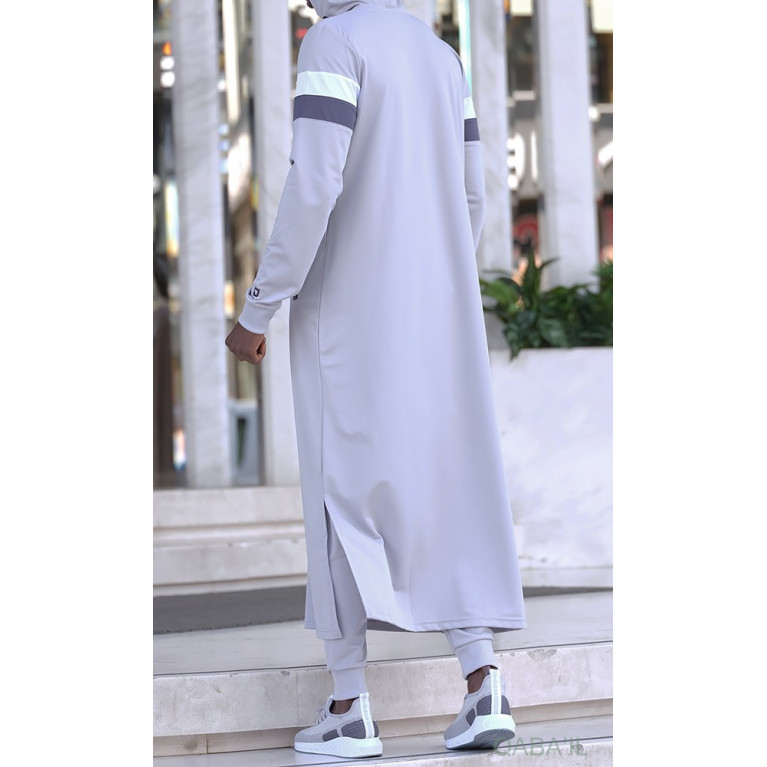 Qamis Long Capuche Jogging Gris Clair - Trial - Qaba'il Qamis Long Capuche Jogging Gris Clair - Trial - Qaba'il