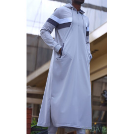Qamis Long Capuche Jogging Gris Clair - Trial - Qaba'il