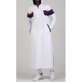 Qamis Long Capuche Jogging Blanc - Trial - Qaba'il