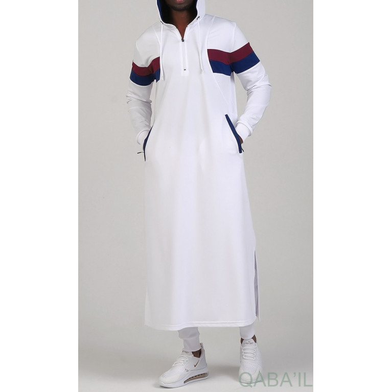 Qamis Long Capuche Jogging Blanc - Trial - Qaba'il Qamis Long Capuche Jogging Blanc - Trial - Qaba'il