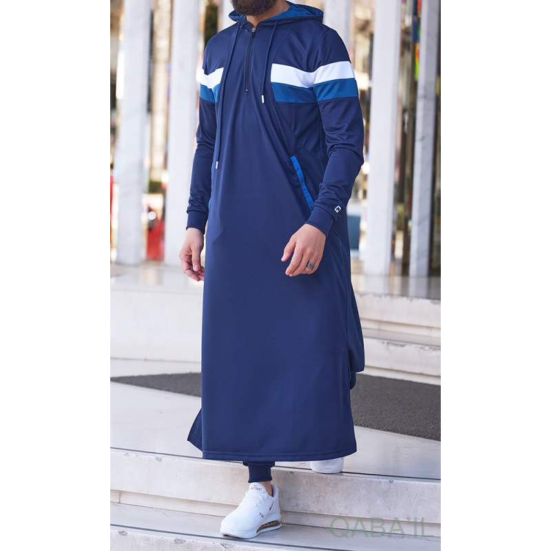 Qamis Long Capuche Jogging Bleu Nuit - Trial - Qaba'il