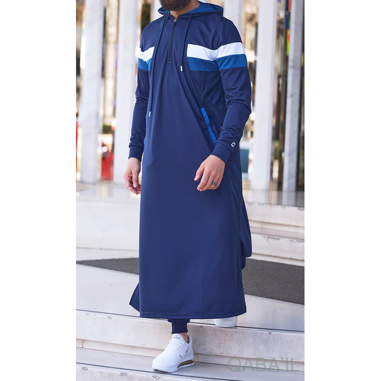 Qamis Long Capuche Jogging Bleu Nuit - Trial - Qaba'il