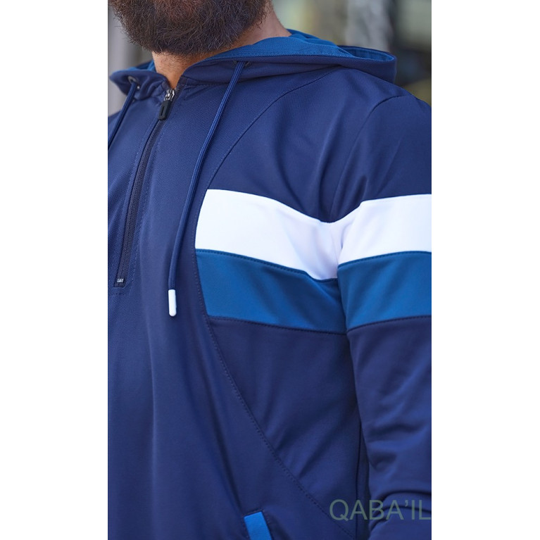 Qamis Long Capuche Jogging Bleu Nuit - Trial - Qaba'il