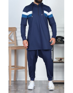 Ensemble Sarouel et Qamis Court avec Capuche - Bleu Nuit, Survêtement Qaba'il : QC Trial