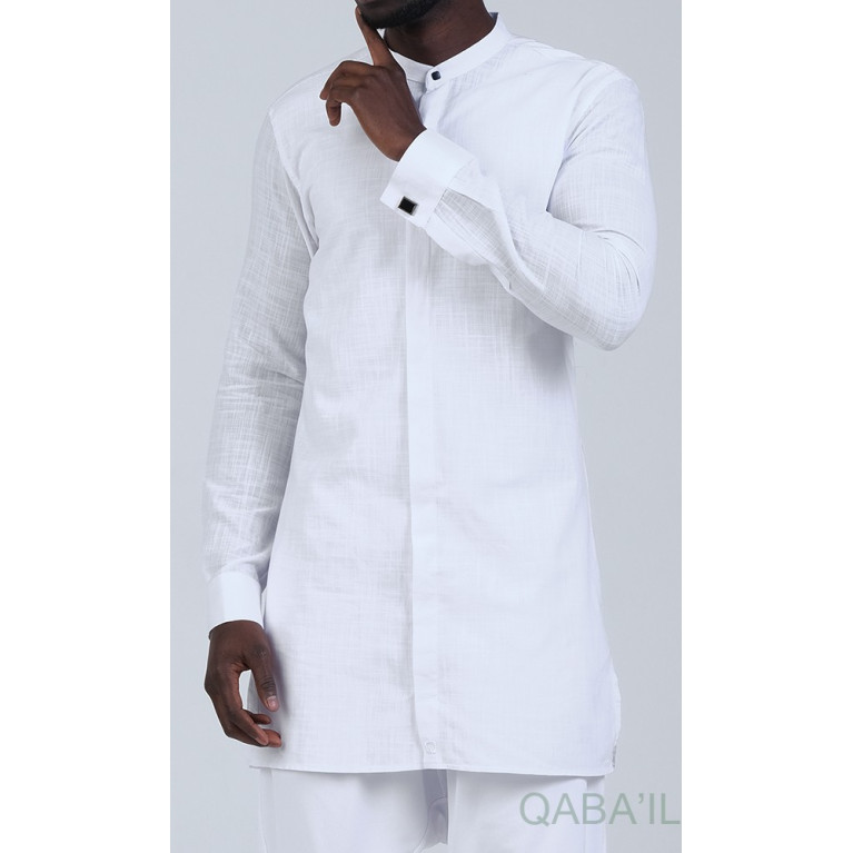 Chemise Ultra Légere Col officier - Blanc - Qaba'il