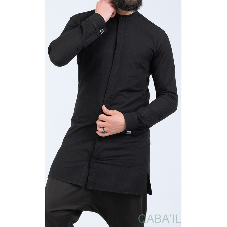 Chemise Ultra Légere Col officier - Noir - Qaba'il