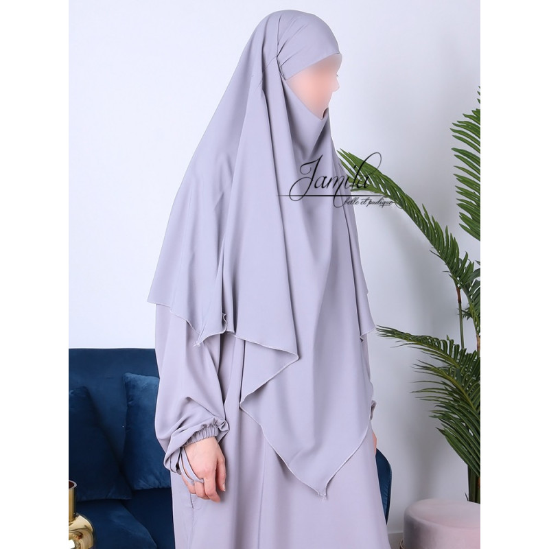  Khimar - Gris Clair - Microfibre Léger - Jamila