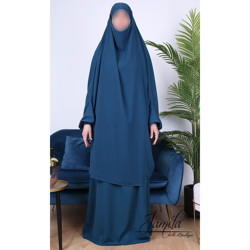 JIlbab 2 Pièces - Bleu Canard - Microfibre Léger - Jamila