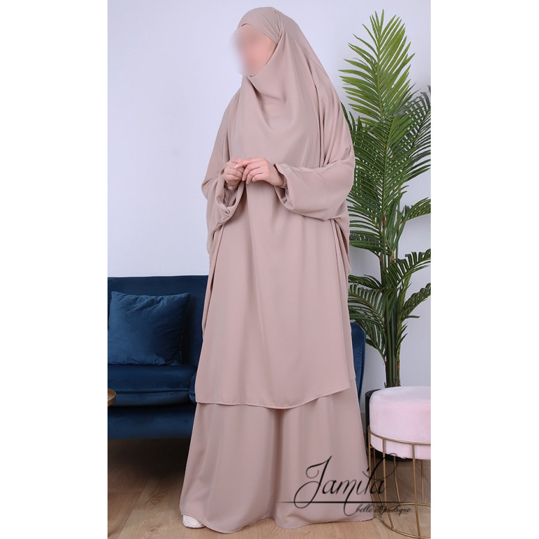 JIlbab 2 Pièces - Beige - Microfibre Léger - Jamila JIlbab 2 Pièces - Beige - Microfibre Léger - Jamila