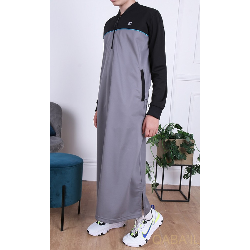 Qamis Long Junior - Gris et Noir - Manches Longues Qaba'il : Ezox