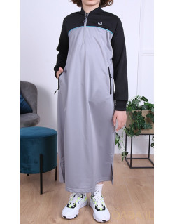 Qamis Long Junior - Gris et Noir - Manches Longues Qaba'il : Ezox