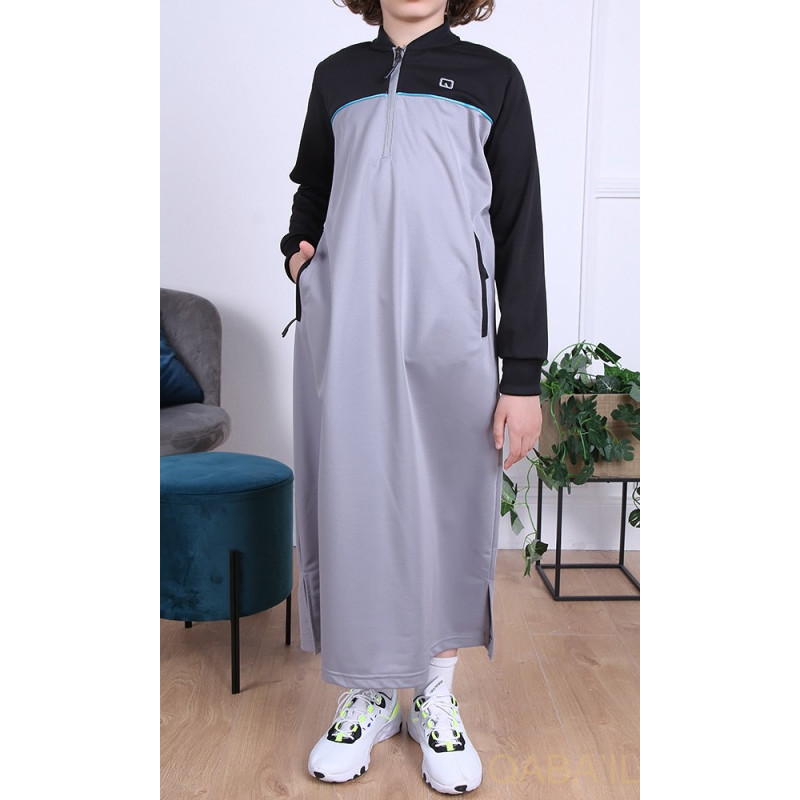 Qamis Long Junior - Gris et Noir - Manches Longues Qaba'il : Ezox