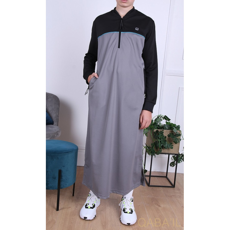 Qamis Long Junior - Gris et Noir - Manches Longues Qaba'il : Ezox