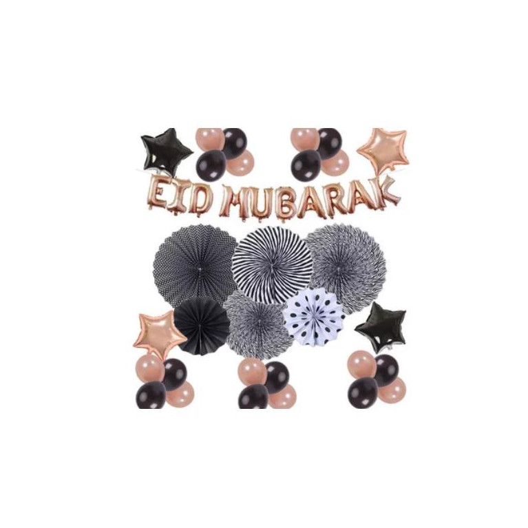 Banderole Rose EID MUBARAK + 20 Ballons et 4 Etoiles + 6 Rosasse - Mooslim Toys