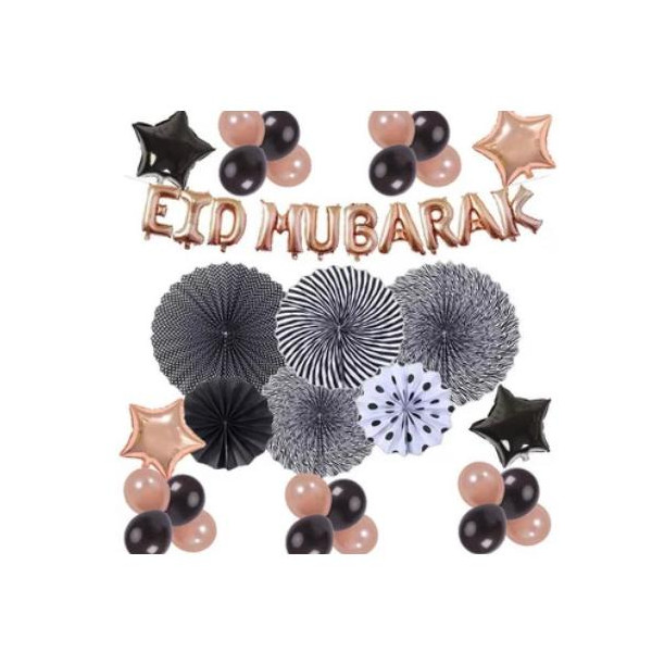 Banderole Rose EID MUBARAK + 20 Ballons et 4 Etoiles + 6 Rosasse - Mooslim Toys