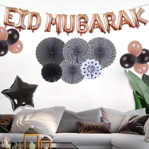 Banderole Rose EID MUBARAK + 20 Ballons et 4 Etoiles + 6 Rosasse - Mooslim Toys