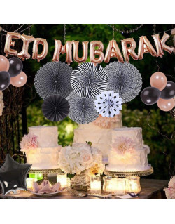 Banderole Rose EID MUBARAK + 20 Ballons et 4 Etoiles + 6 Rosasse - Mooslim Toys