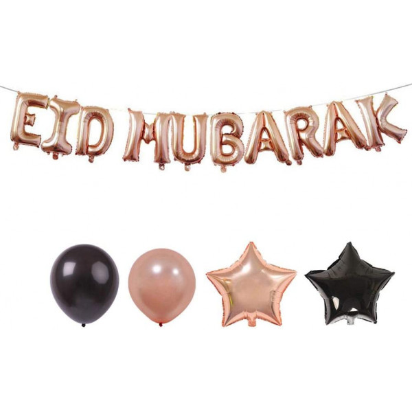 Banderole Rose EID MUBARAK + 20 Ballons et 4 Etoiles + 6 Rosasse - Mooslim Toys