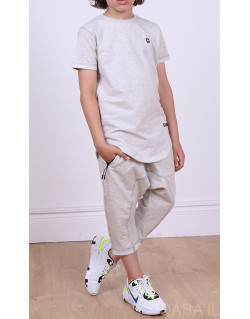 Ensemble Nautik Kid - Gris Chiné - Sarouel + T-Shirt de 3 à 16 ans - Qaba'il