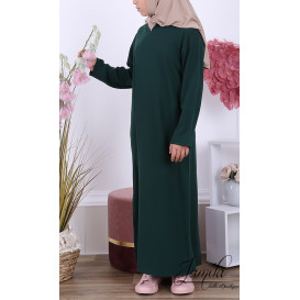 Abaya Fille Microfibre Enfant - Vert Bouteille - Jamila