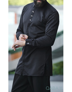Chemise Longue Gaufrée - Noir- Qaba'il