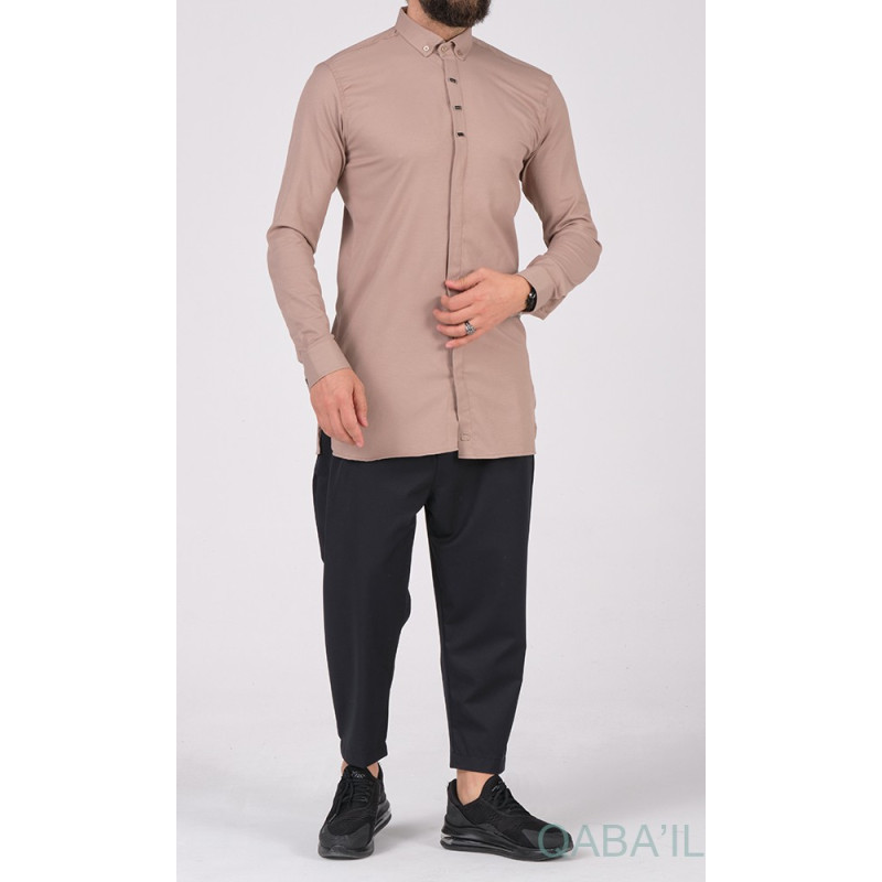 Chemise Longue Gaufrée - Taupe - Qaba'il 