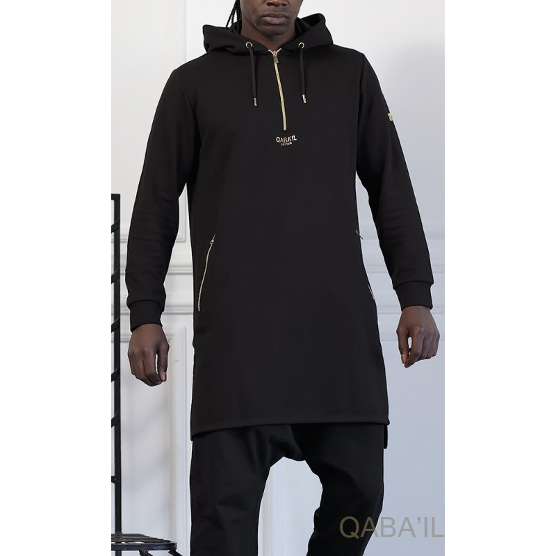 Qamis Court Basic avec Capuche - Noir et Or - Qaba'il : HOOD GS