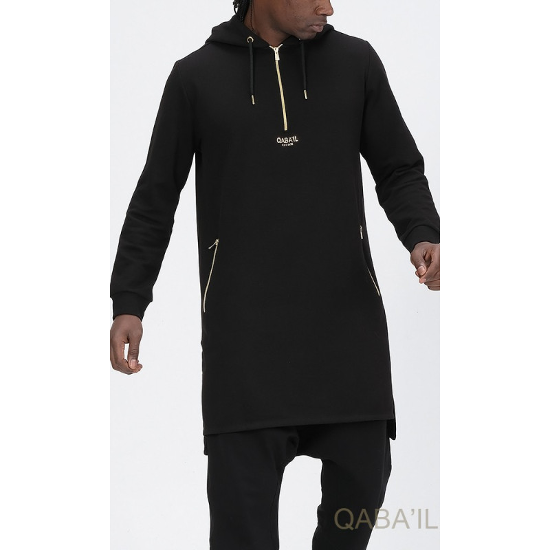 Qamis Court Basic avec Capuche - Noir et Or - Qaba'il : HOOD GS