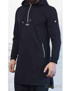Qamis Court Basic avec Capuche - Bleu Nuit et Argent - Qaba'il : HOOD GS