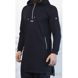 Qamis Court Basic avec Capuche - Bleu Nuit et Argent - Qaba'il : HOOD GS