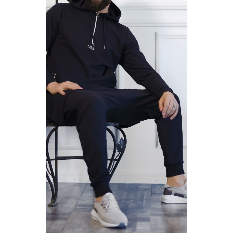 Qamis Court Basic avec Capuche - Bleu Nuit et Argent - Qaba'il : HOOD GS