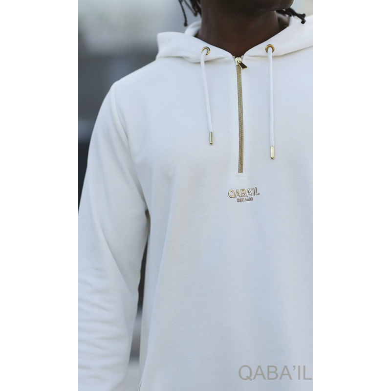 Qamis Court Basic avec Capuche - Blanc Cassé et Or - Qaba'il : HOOD GS