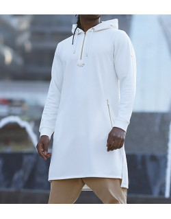 Qamis Court Basic avec Capuche - Blanc Cassé et Or - Qaba'il : HOOD GS