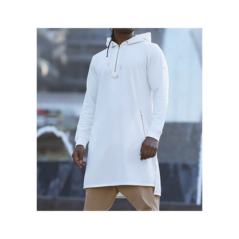 Qamis Court Basic avec Capuche - Blanc Cassé et Or - Qaba'il : HOOD GS