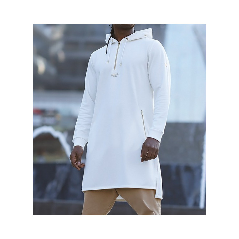 Qamis Court Basic avec Capuche - Blanc Cassé et Or - Qaba'il : HOOD GS