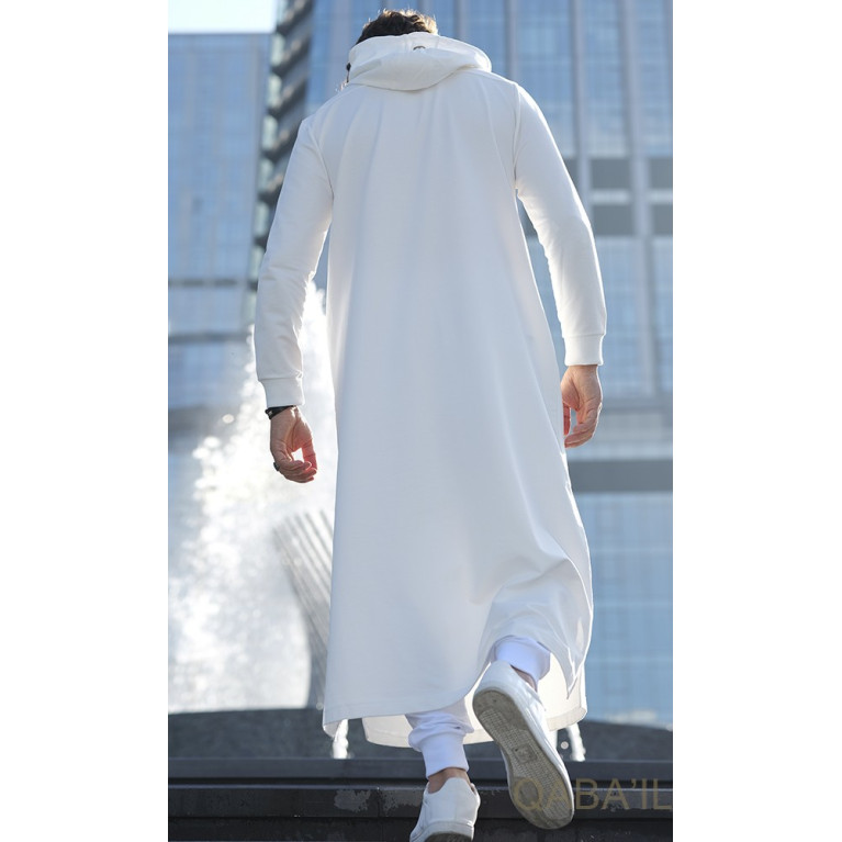 Qamis Long Basic avec Capuche - Blanc Cassé et Or - Qaba'il : HOOD GS