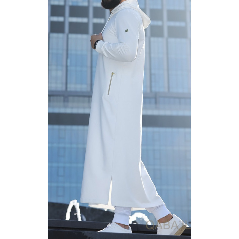 Qamis Long Basic avec Capuche - Blanc Cassé et Or - Qaba'il : HOOD GS