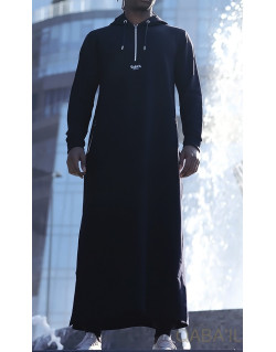 Qamis Long Basic avec Capuche - Bleu Nuit et Argent - Qaba'il : HOOD GS