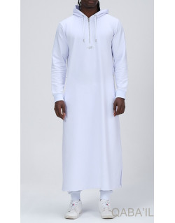 Qamis Long Basic avec Capuche - Blanc et Argent - Qaba'il : HOOD GS