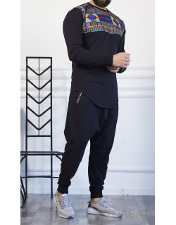 Survêtement Afro Wax - Bleu Nuit - Sarouel + Sweat Col Rond - Qaba'il