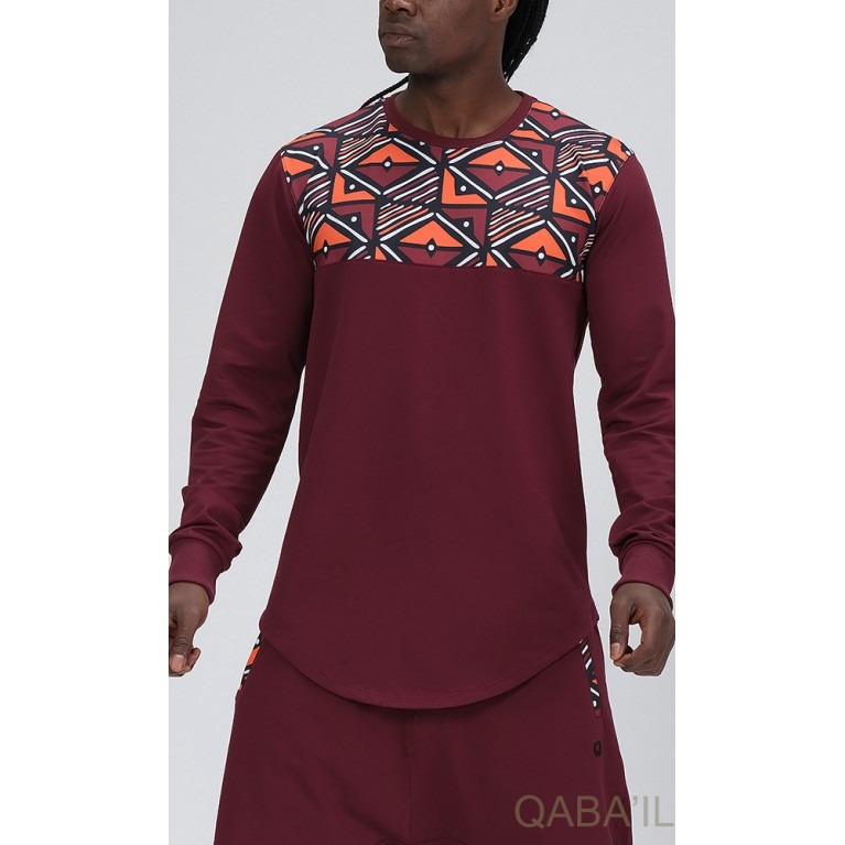 Survêtement Afro Wax - Bordeaux - Sarouel + Sweat Col Rond - Qaba'il