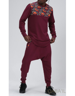 Survêtement Afro Wax - Bordeaux - Sarouel + Sweat Col Rond - Qaba'il