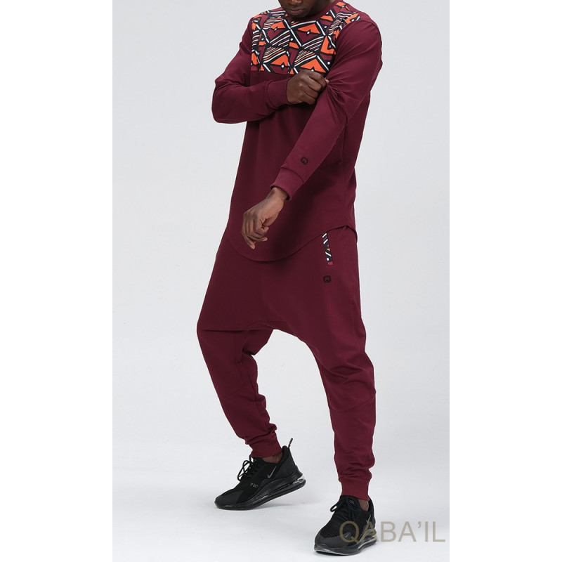 Survêtement Afro Wax - Bordeaux - Sarouel + Sweat Col Rond - Qaba'il